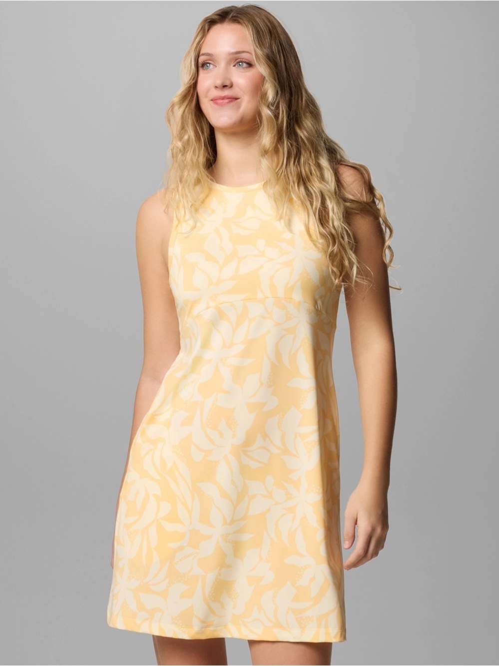 Women's Yellow Floral Omni UPF 50 PFG Tank Dress Empire Waist
